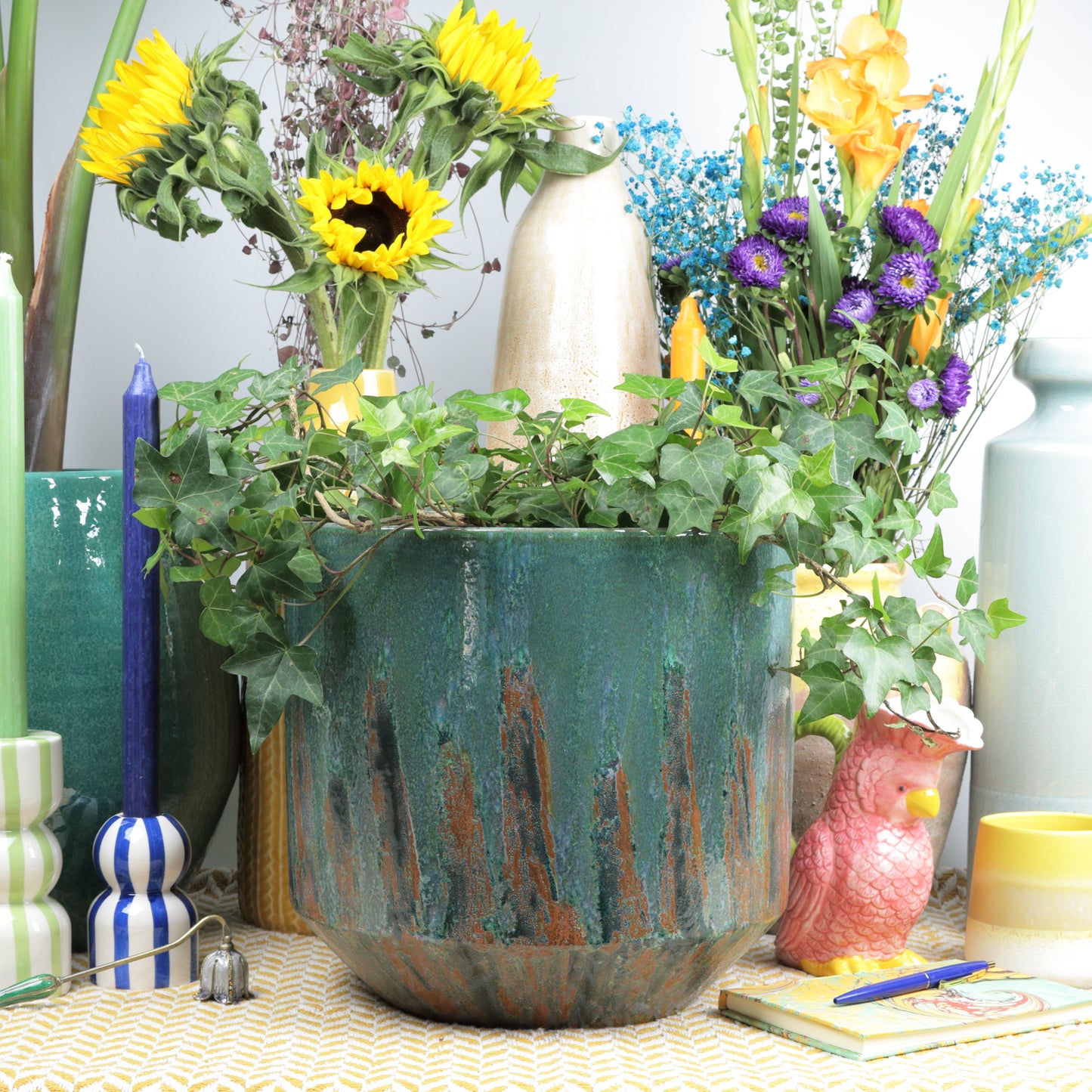 Teal Tapered Pot Large