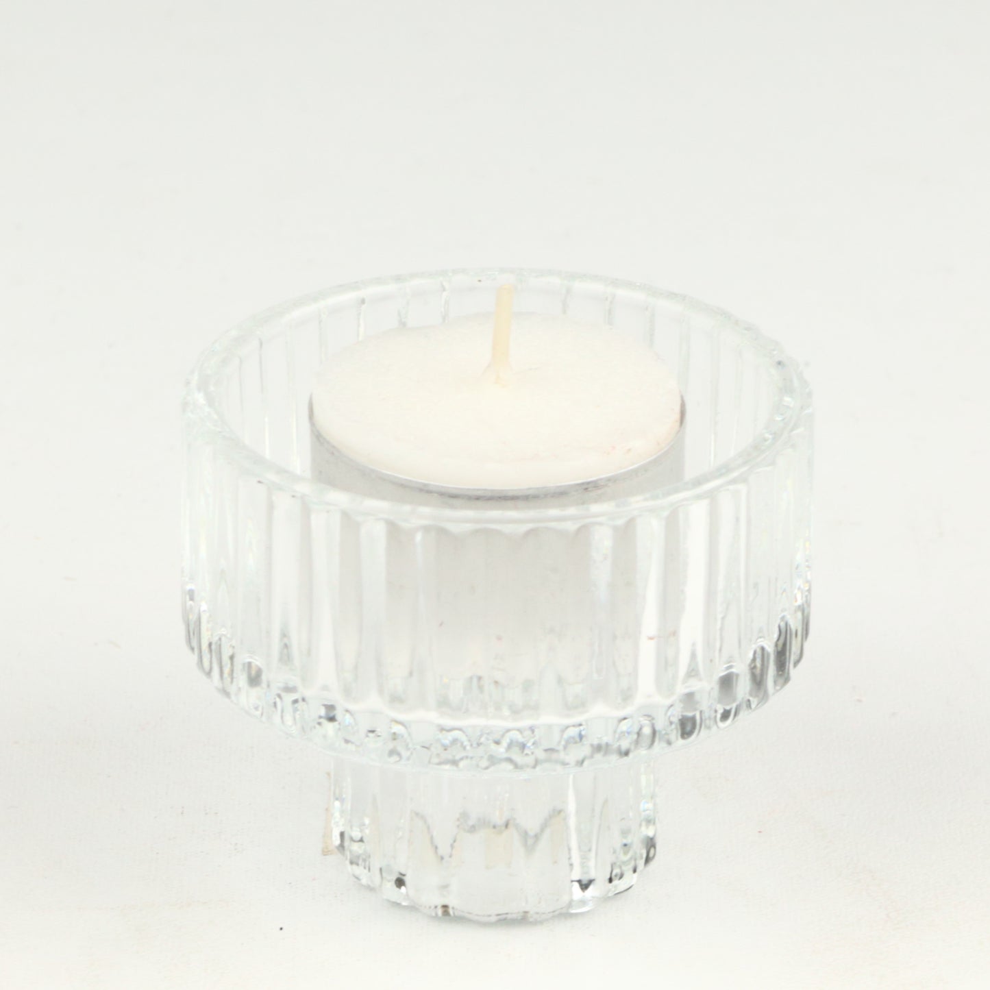 Clear Squat Ribbed Candlestick