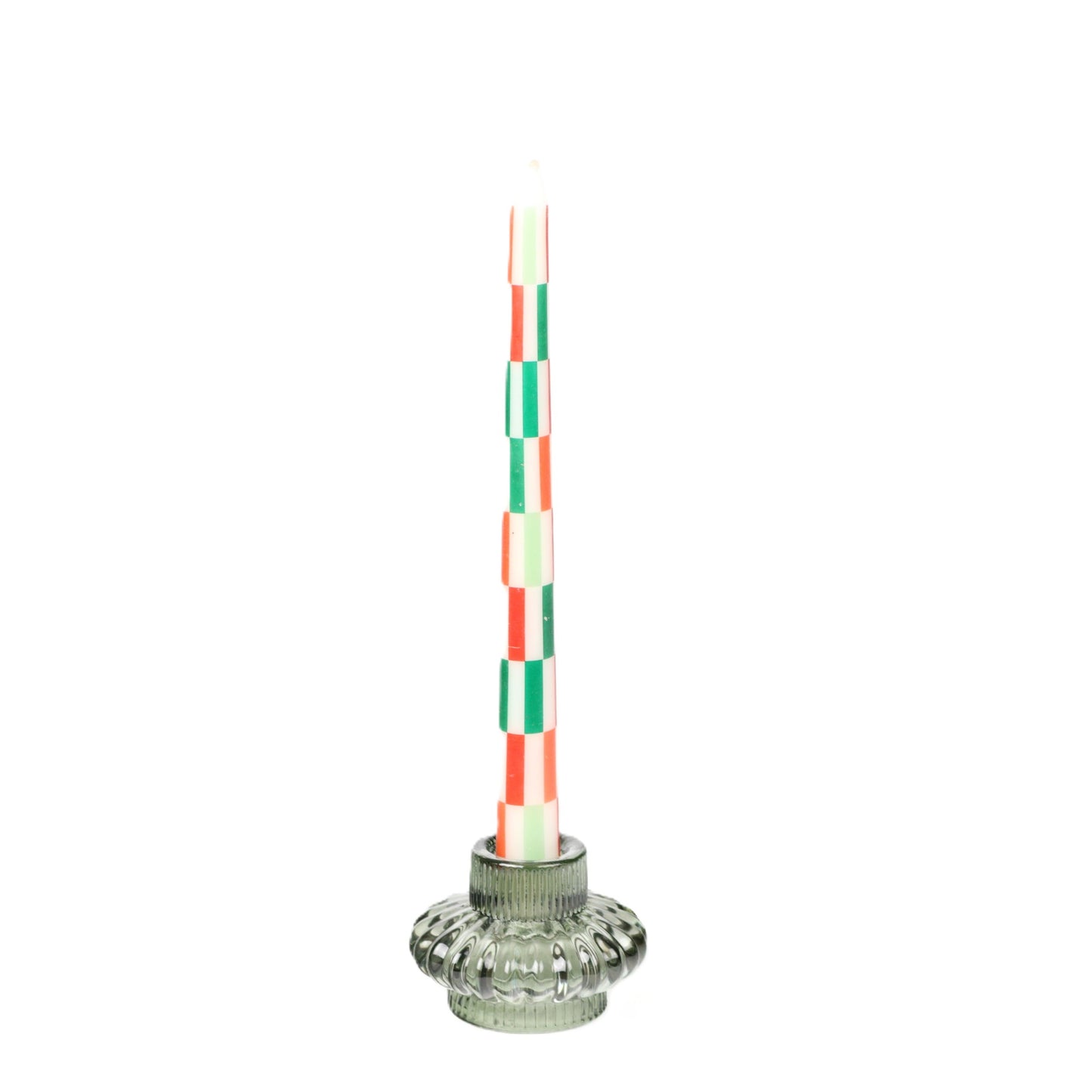 Red Green Checkered Taper Candle