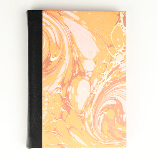 Orange Marbled Leather Bound A5 Plain Notebook