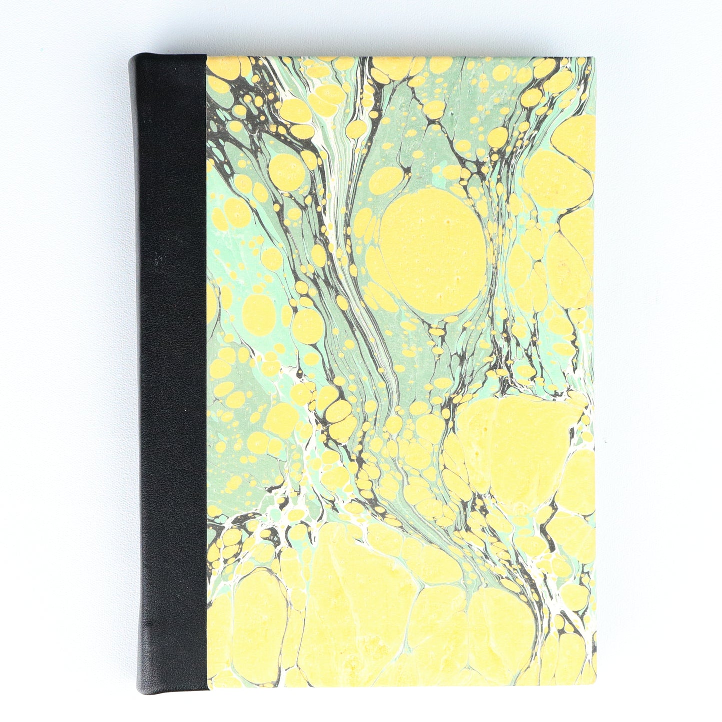 Lemon Lime Marbled Leather Bound A5 Plain Notebook