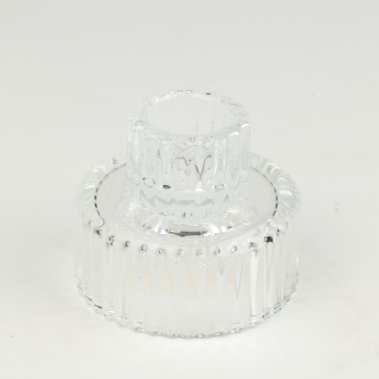 Clear Squat Ribbed Candlestick