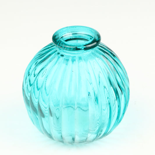 Cyan Ribbed Sphere Candlestick