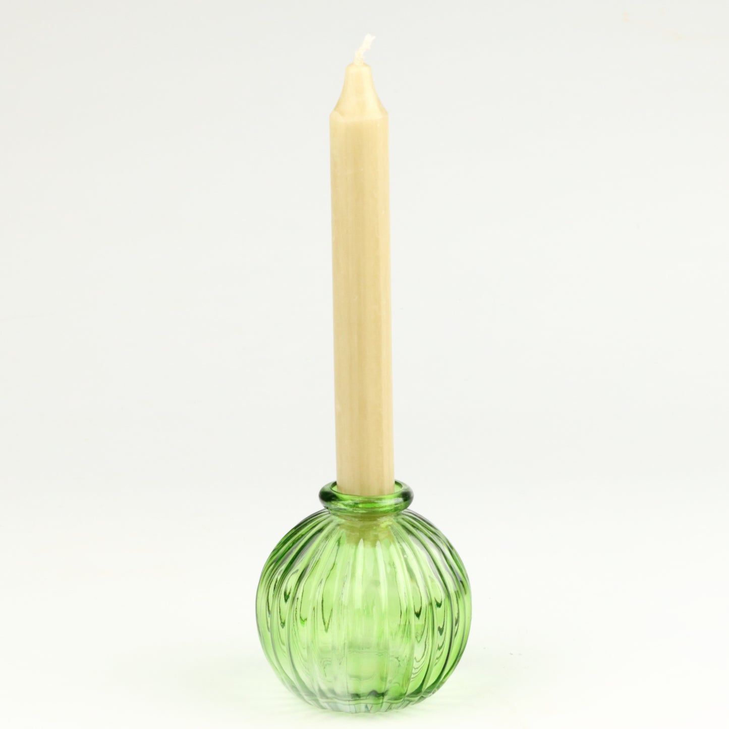 Lime Ribbed Sphere Candlestick