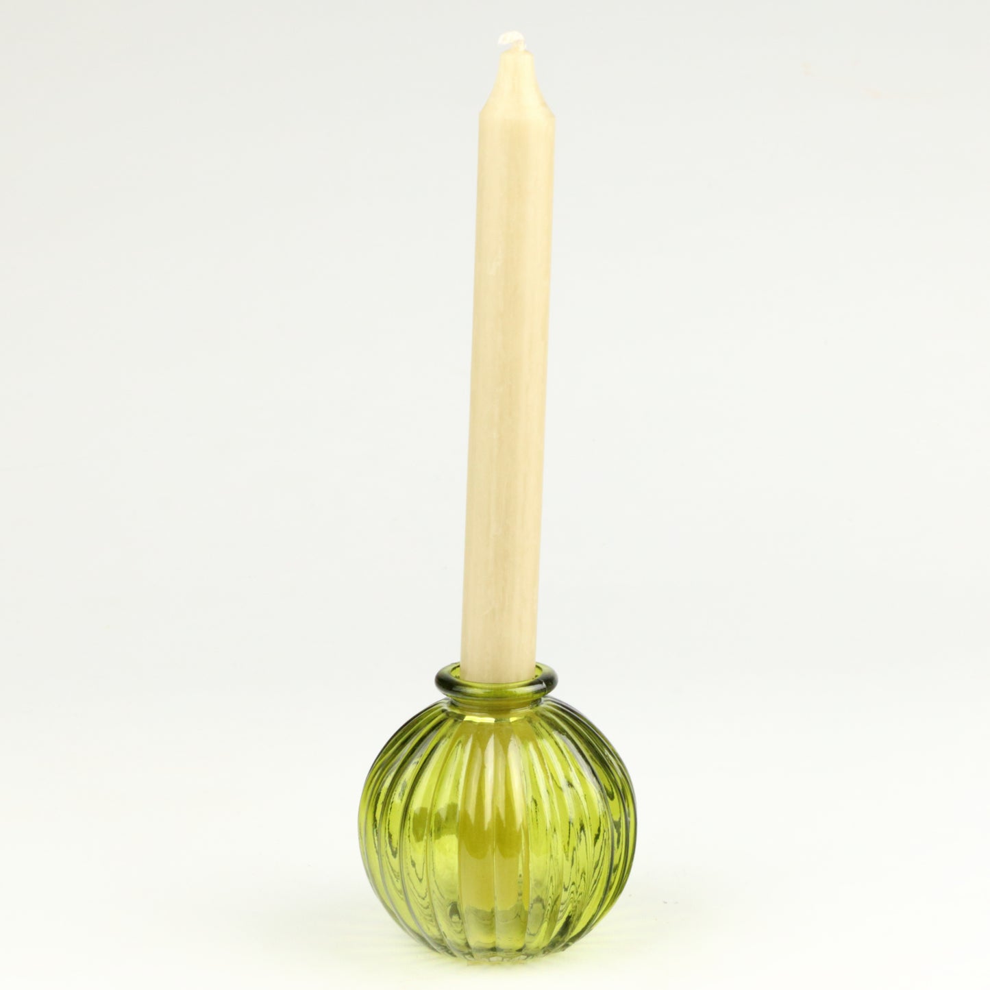 Olive Ribbed Sphere Candlestick