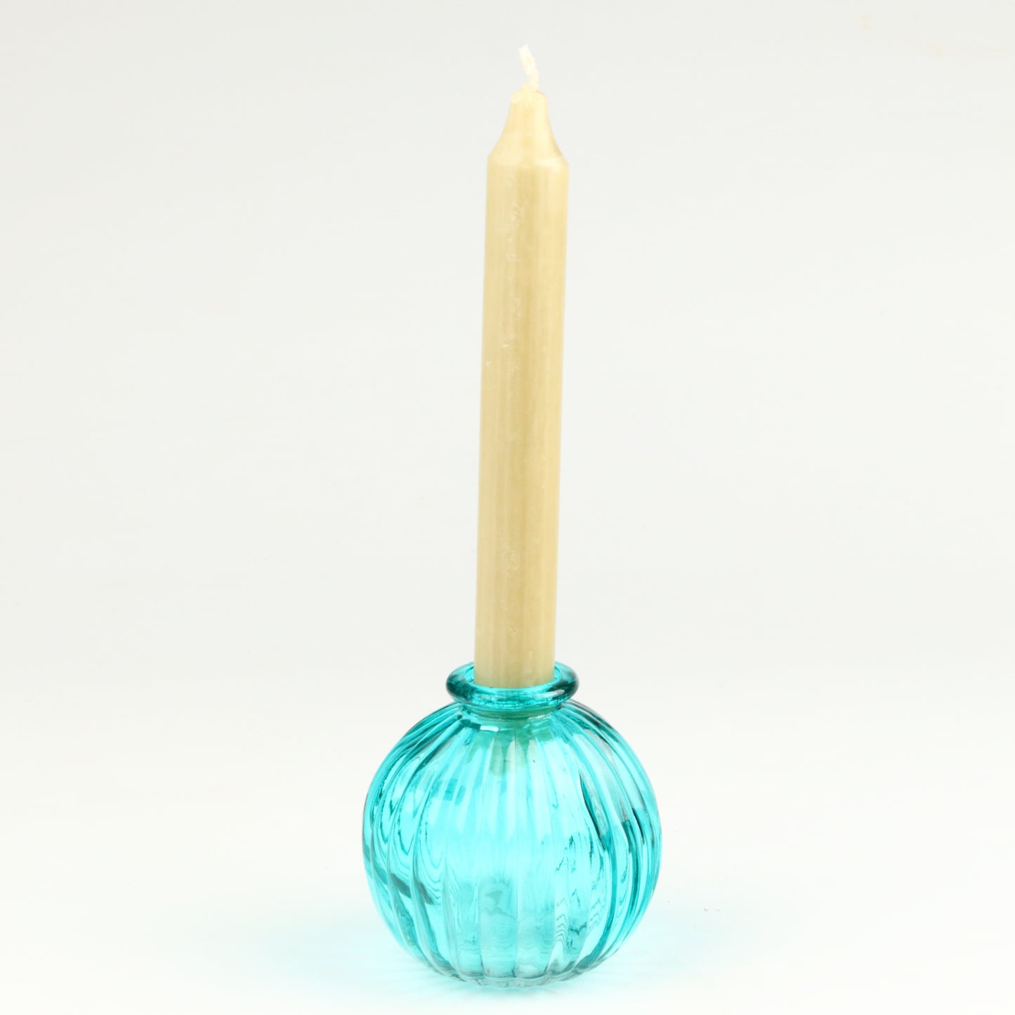 Cyan Ribbed Sphere Candlestick