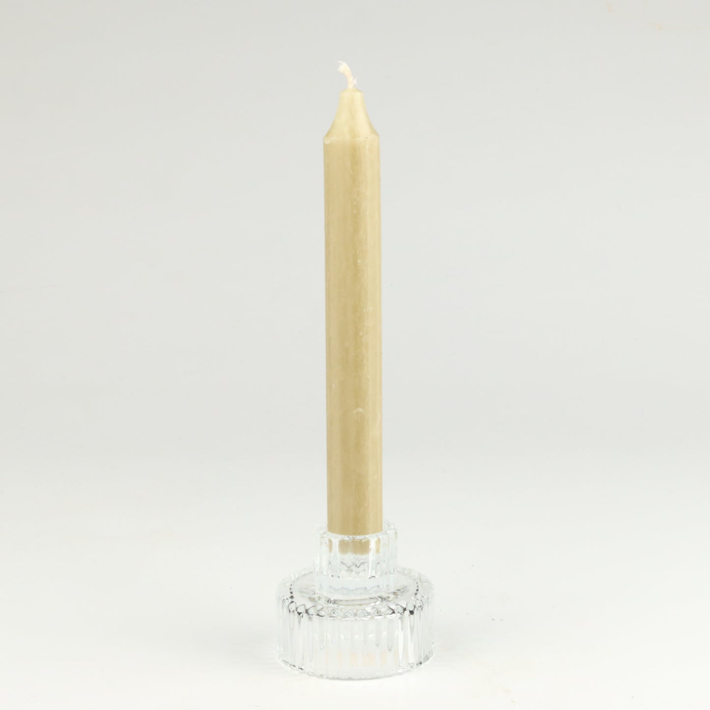 Clear Squat Ribbed Candlestick