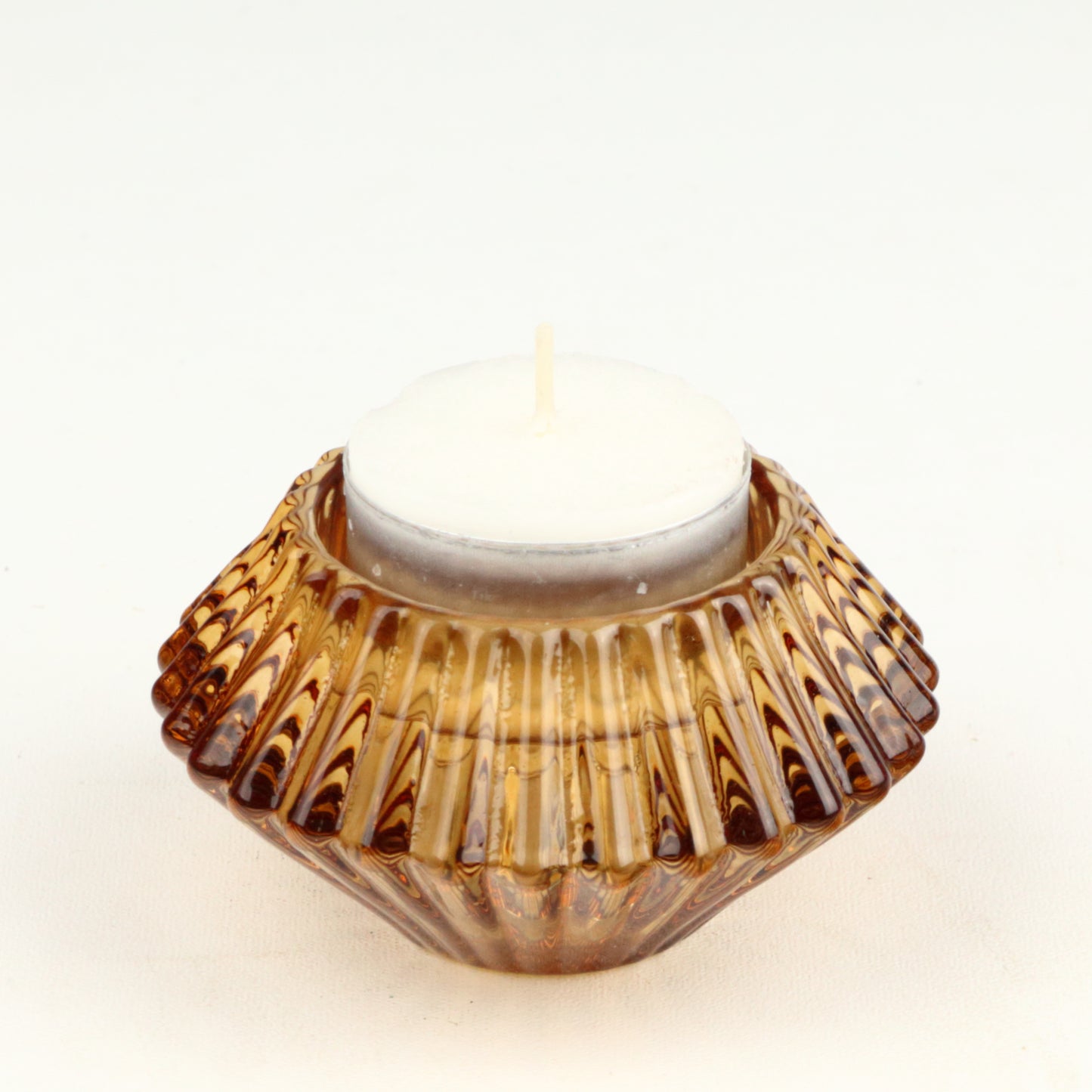 Amber Two Way Ribbed Candlestick