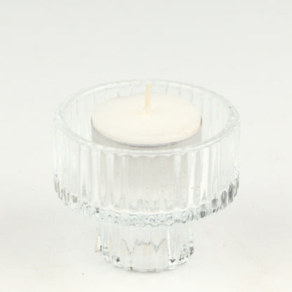 Clear Squat Ribbed Candlestick