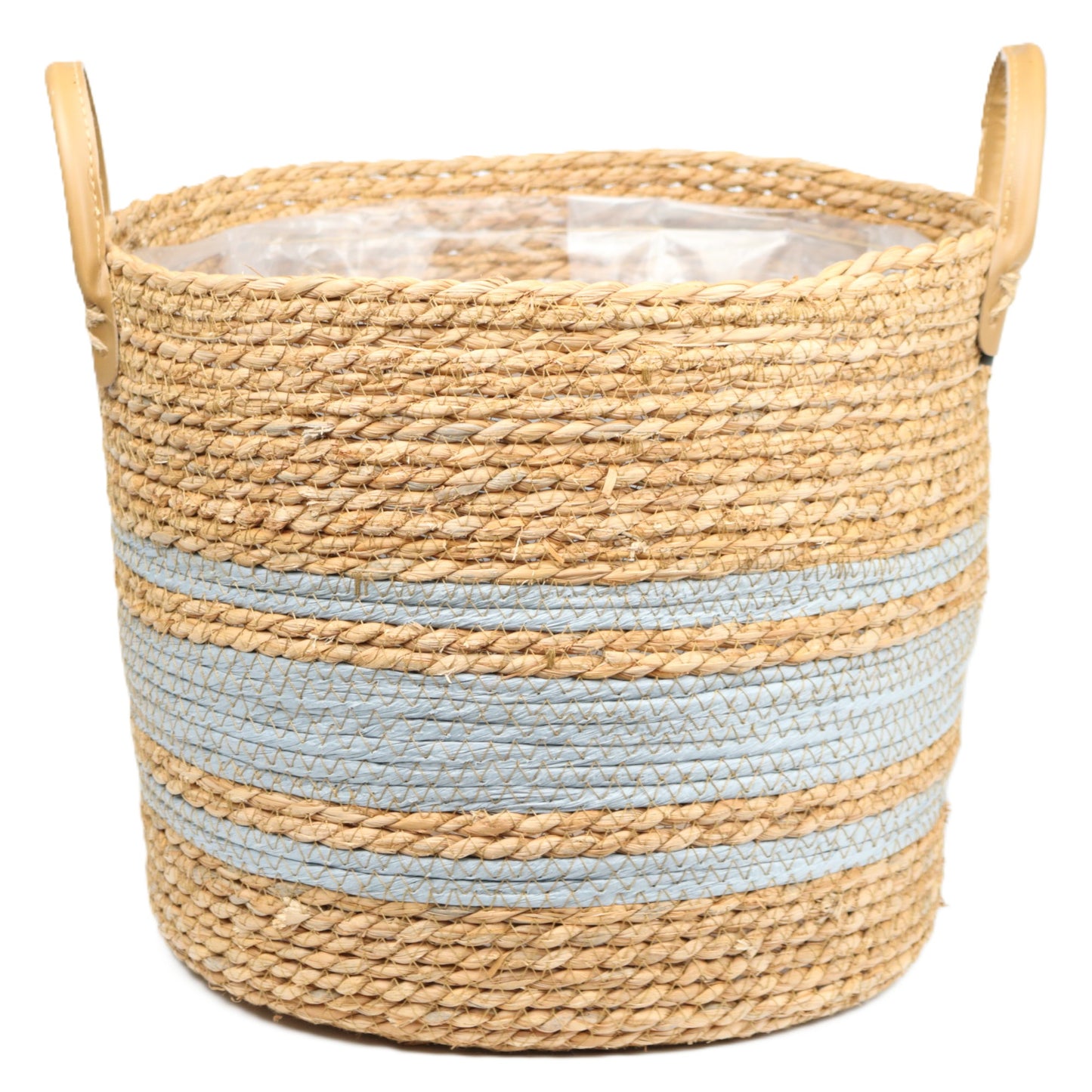 Silver-Blue Striped Basket Large
