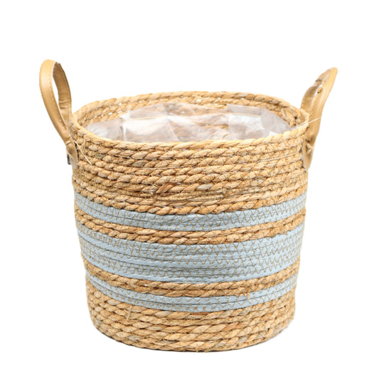 Silver-Blue Striped Basket Small