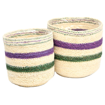 Purple and Green Stripe Basket Large