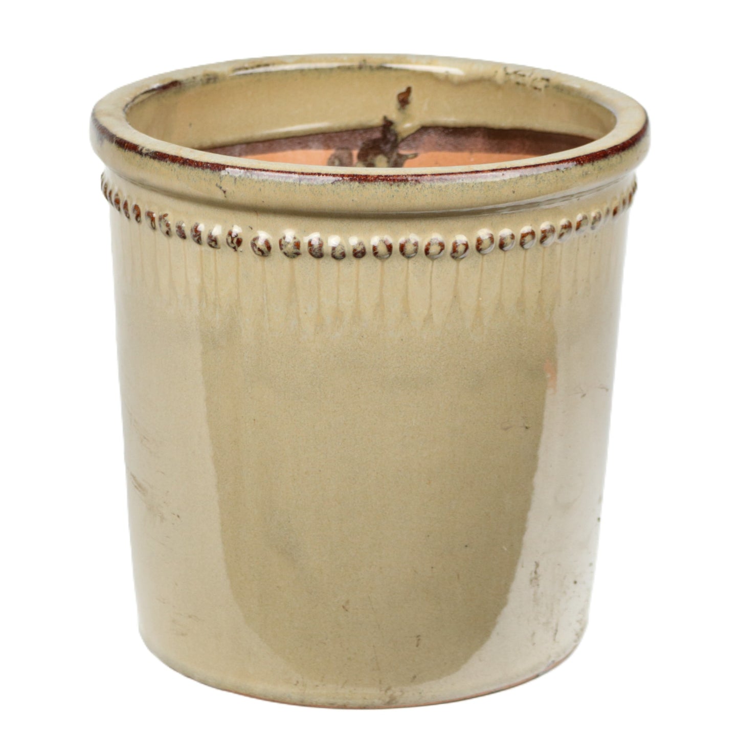 Beaded Rim Taupe Pot