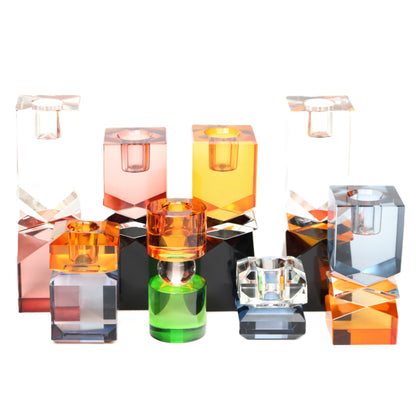 Clear Dark Amber Geometric Candlestick