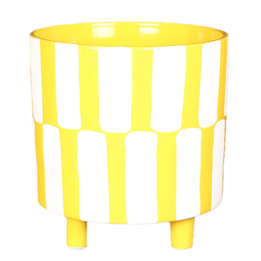 Yellow Checkered Footed Pot Large