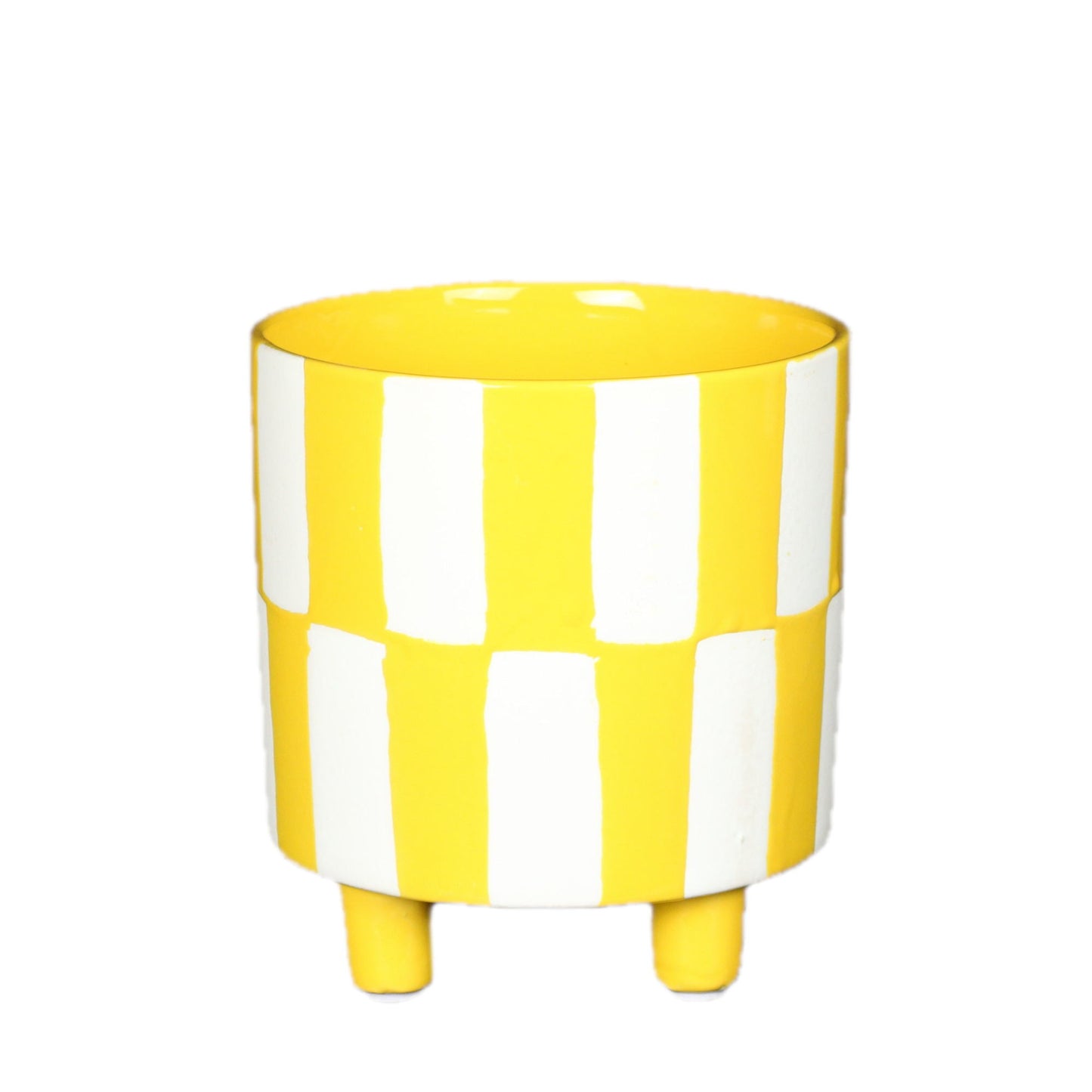 Yellow Checkered Footed Pot Small