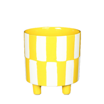 Yellow Checkered Footed Pot Small