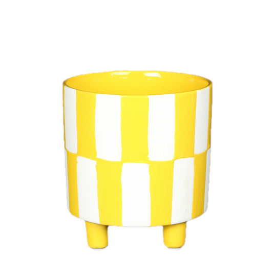 Yellow Checkered Footed Pot Small