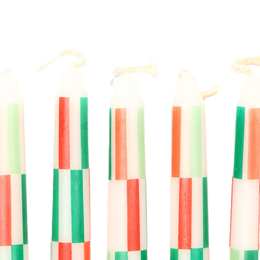 Red Green Checkered Taper Candle