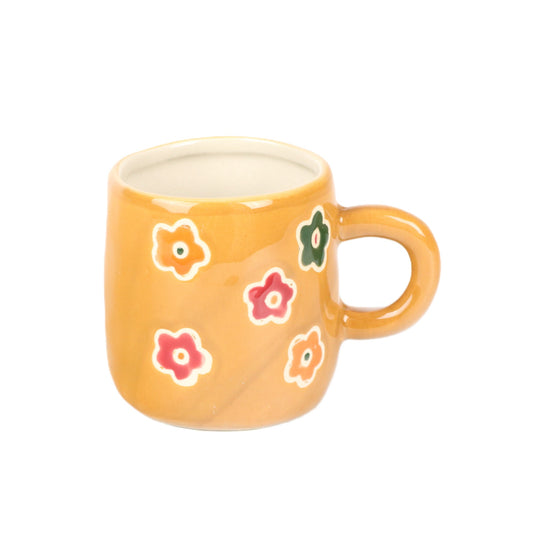 Tan Flowered Mug